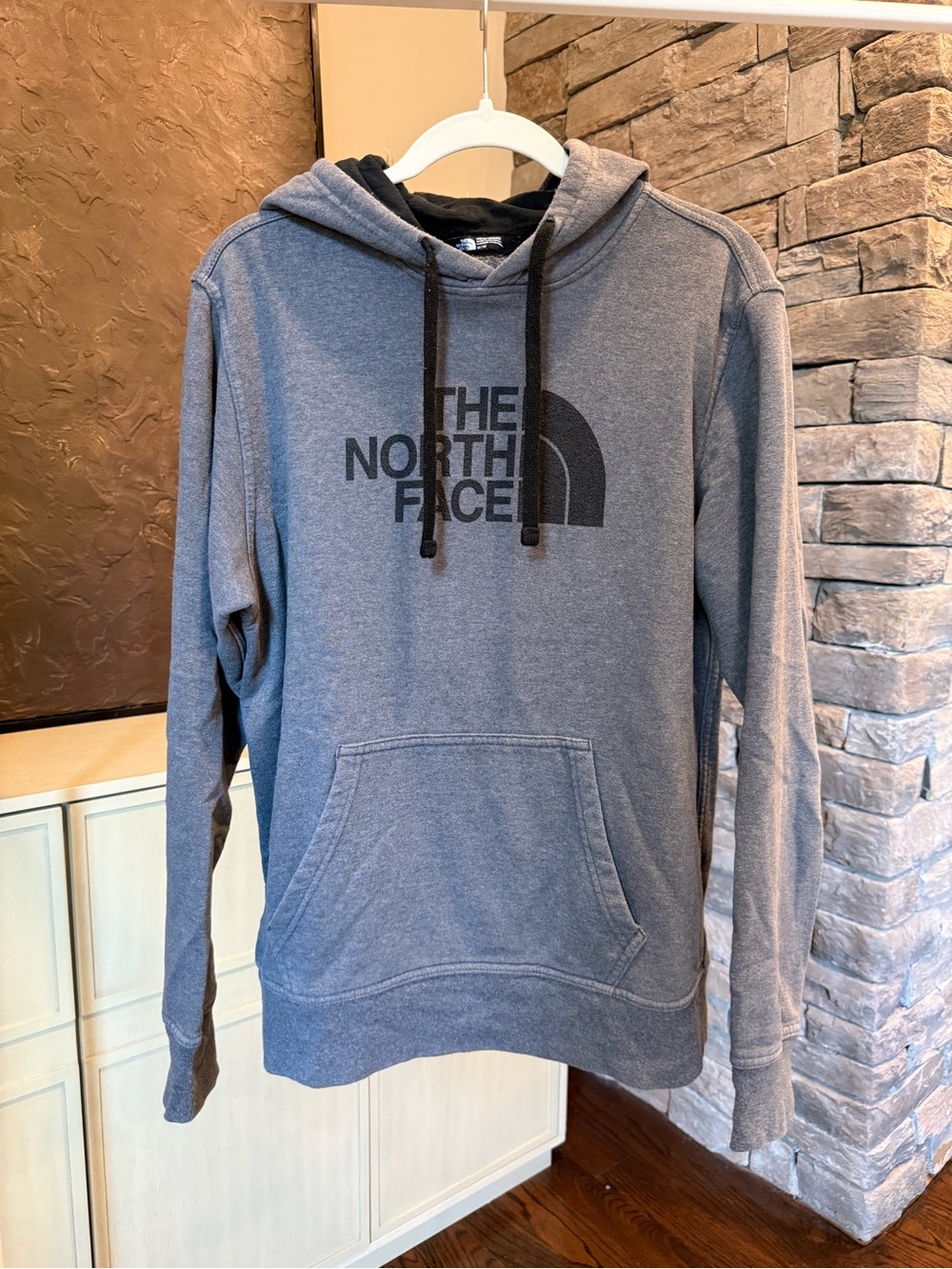 The North Face Men's Heather Gray Pullover Hoodie with Black Logo